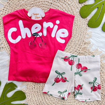 Conj. Blusa Cherie e Short -  Vermelho Cereja e Areia